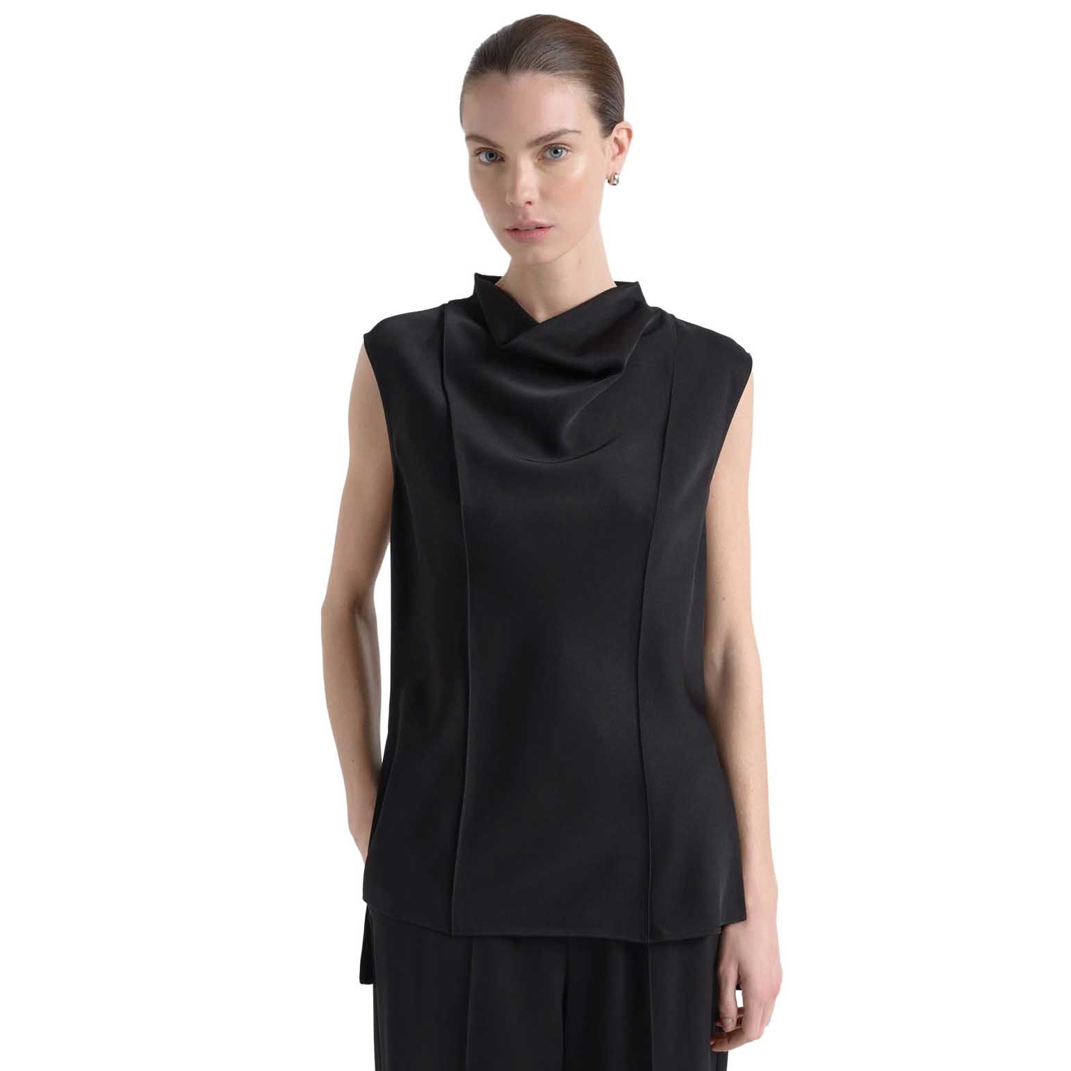 Cue Satin Pin Tuck Top